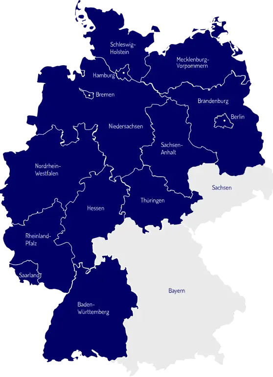 Karte der deutschen Bundesländer mit den einzelnen Ländernamen