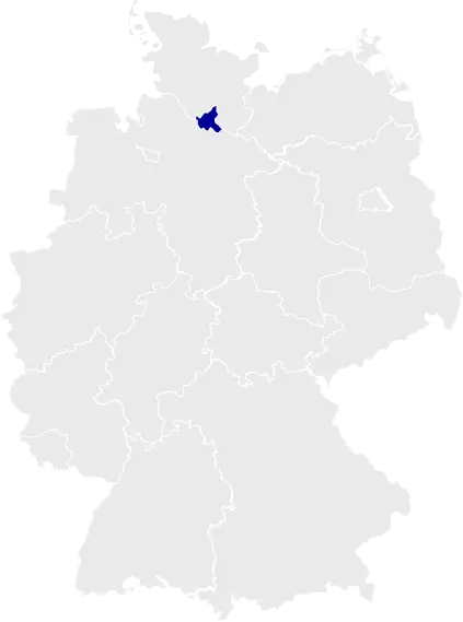 Karte der deutschen Bundesländer, Hamburg ist hervorgehoben.