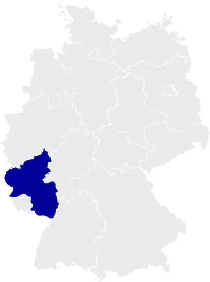 Karte der deutschen Bundesländer, Rheinland-Pfalz ist hervorgehoben.