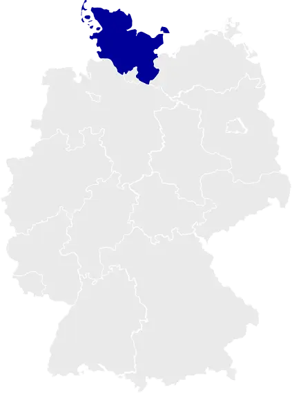 Karte der deutschen Bundesländer, Schleswig-Holstein ist hervorgehoben.