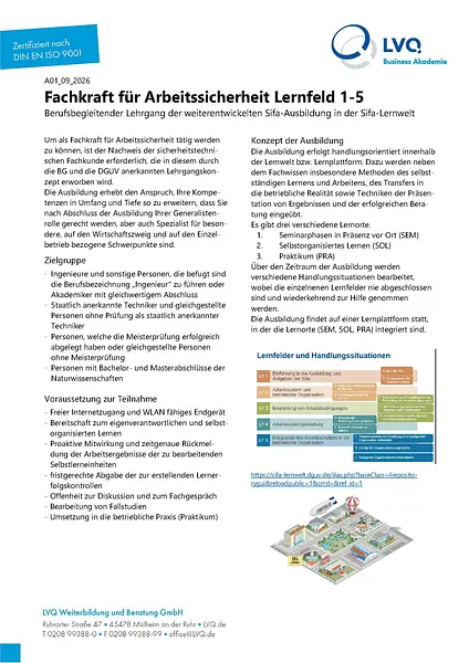 Fachkraft für Arbeitssicherheit Lernfeld 1-5 berufsbegleitend